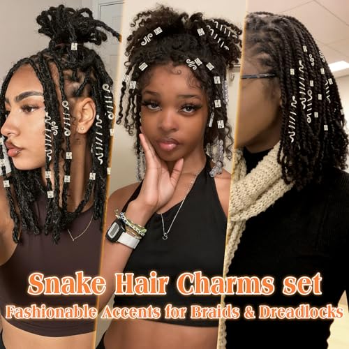 26 Pcs Silver Hair Jewelry for Braids,4 Styles Dreadlock Accessories, Adjustable Metal Hair Clips,Snake Hair Cuffs Braiding Decorations for Women - color: Silver-26pcs