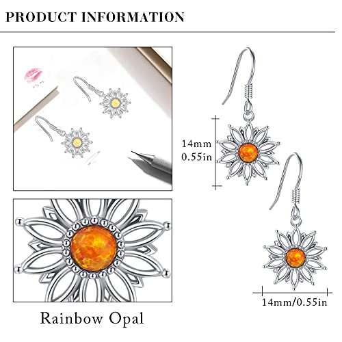 Sunflower Leverback Earrings S925 Sterling Silver Earrings You Are My Sunshine Dangle Earring Jewelry for Women - style: Drop
