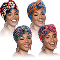 SATINIOR 4 Pieces African Pattern Headwrap Pre-Tied Bonnet Turban Knot Beanie Cap Headwrap Hat - style: Flower Style