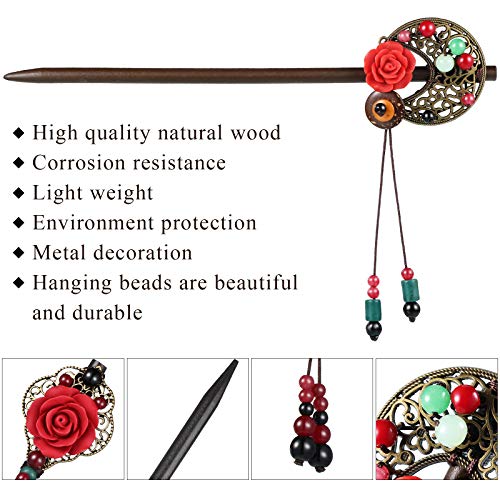3 Pieces Chinese Hair Stick Japanese Retro Wooden Hairpin Flower Hair Chopsticks Handmade Classic Geisha Hair Accessories for Long Hair