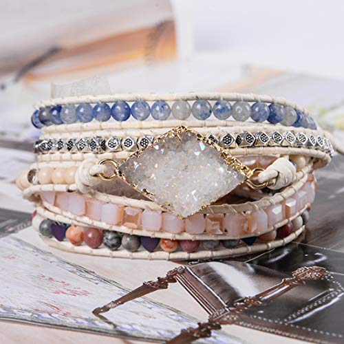 YGLINE Boho Handmade Wrap Leather Tube Crystal Stone Bracelet for Women - color: Druzy Stone