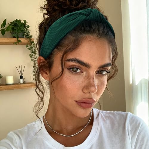 YISSION Wide Knotted Headbands for Women Non Slip Head Band Green Headband Fashion Top Knot Hairband Hair Accessories for Women Girls - color: Green