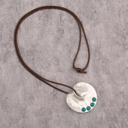 JAOYU Bohemian Necklaces for Women Leather Necklace Wood Pendant Choker Long Brown Necklace Chunky Circle Boho Hippie Jewelry - style: Casual Long Necklace