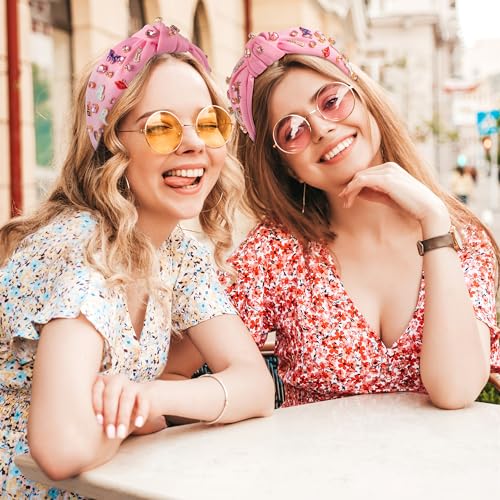 PANTIDE Music Jeweled Knotted Headband - Singer Fans Gift Guitar Red Lip Rhinestone Crystal Embellished Headband Wide Top Knot Fashion Hairband Birthday Back To School Gift for Women Girls (Pink) - color: Pink Music