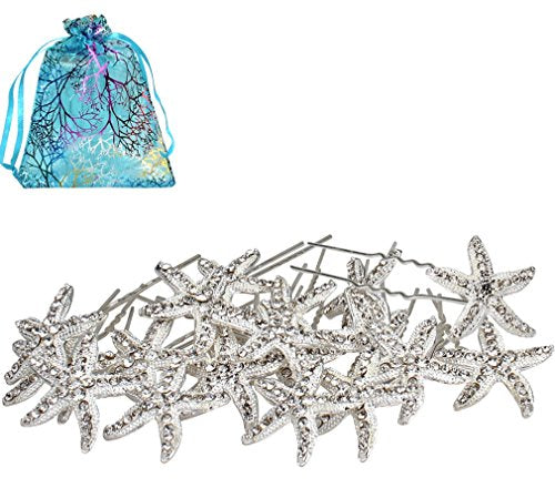 Jaciya 18 Pack Bride Crystal Rhinestone Starfish Hair Pin Hair Jewelry Hair Accessories Women Headwear Headdress for Beach Themed Wedding,Party, Hair Clips for Women