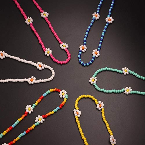 Beaded Choker Necklaces For Women Vsco Boho Handmade Flower Necklace Cherry Cute Necklace For Teen Girls Beach Necklace Set 6 Pieces - color: StyleA