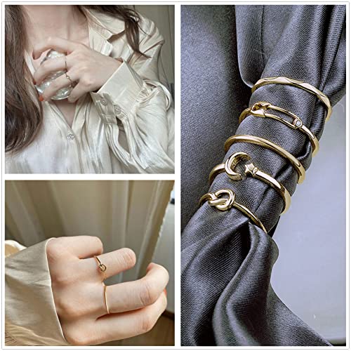 Honsny 12PCS Silver Plated Rings Adjustable Open Rings for Women Cute Gold Plated Stackable Thumb Rings Joint Chain Midi FingerArrow Knot Wave Band Rings Set - color: 12PCS Silver B