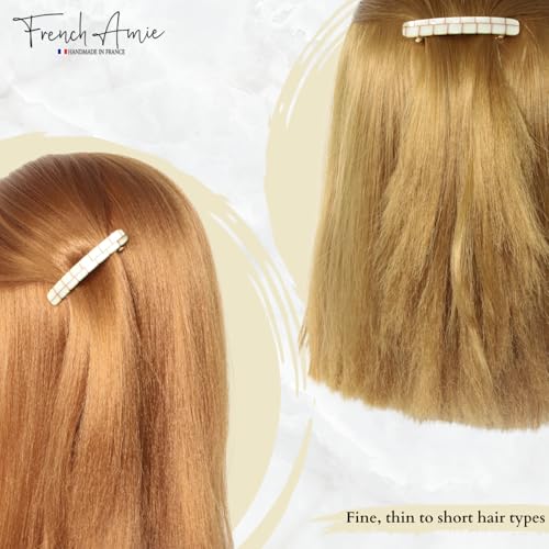 French Amie Small 2 1/4 inch Celluloid Handmade Hair Barrette No Slip Grip Durable Styling Women Hair Accessories Hair Clip for Girls, Made in France(Ivory Brick) - color: Ivory Brick