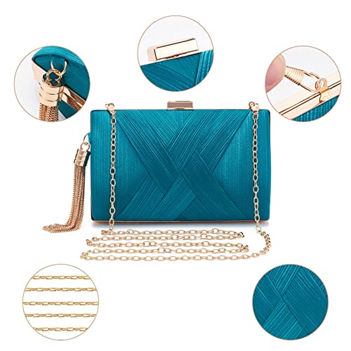 Women Clutch Bag Evening bag Fringed Evening Handbag,Lady Party Wedding Clutch Purse Chain Shoulder Cross Body Bag - color: Lake Blue