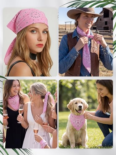 Unittype 48 Pieces Paisley Bandana Novelty Unisex Cowboy Headband Sports Bandannas Scarf Outdoor for Western Party Costume - color: White, Light Pink, style: Classic