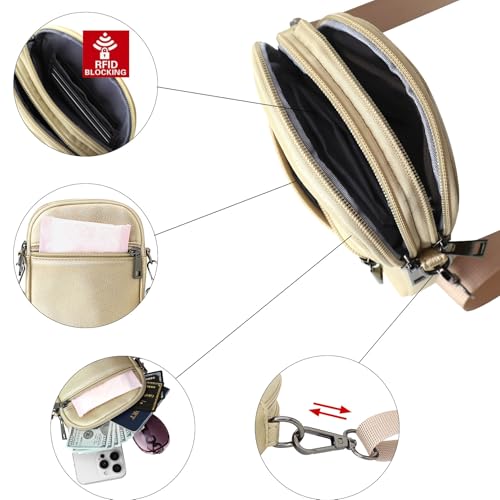 RFID Crossbody Bags For Women Travel, Small Cell Phone Purse - color: Palegold‌/S-lycheepvc