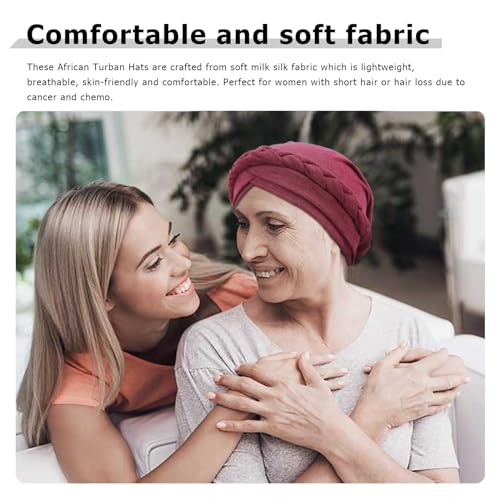 DRESHOW Turban Pre-Tied Twisted Hat Thread African Head Wraps for Black Women Chemo Cancer Cap Braid Hair Cover - color: 1 Pc Twisted Braid: Begonia Red