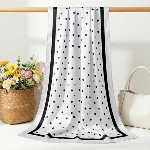 Pistha Head Scarf Bandana for Women, Satin Scarf for Hair, Large Square Silk Bandana Headscarf for Women and Men 35 Inch - style: Dot-white