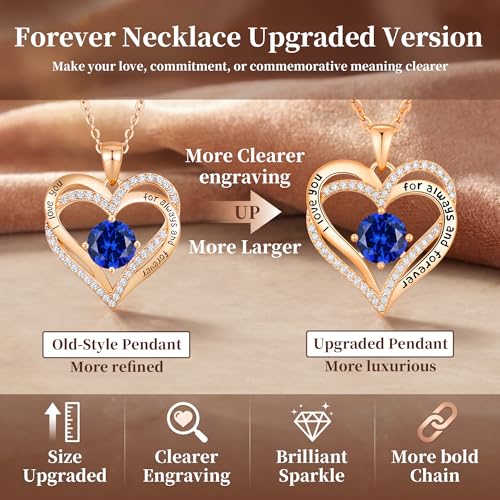 CDE Engraved Forever Love Heart Birthstone Necklace Jewelry Gifts for Women | Hypoallergenic,Nickel-Free & Lead-Free,3 x 3 mm 5A CZ Heart Pendant,Anniversary Christmas Birthday Gift for Girlfriend Wife - color: Birthstone-09-Sept, style: Rose Gold Plated-