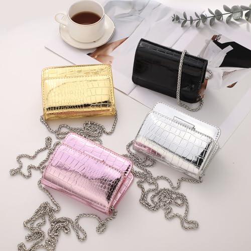 Sightor Silver Mini Crossbody Bag for Women, PU Leather Small Evening Purse, Dressy Clutch Handbag for Nightclub Parties - color: Pink