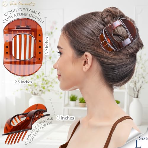 RC ROCHE 6 Pcs Flat Claw Hair Clips for Women Thick Hair French Round Duckbill Square Secure Strong Hold Grip Clamps Barrettes Curved No Slip No Crease Styling Cute Extra Jumbo XL, Large Brown - color: (Large) Brown