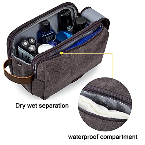 BAGSMART Toiletry Bag for Men, Canvas Travel Toiletry Organizer Dopp Kit Water-resistant Shaving Bag for Toiletries Accessories,Grey-Large - color: Grey, size: Large