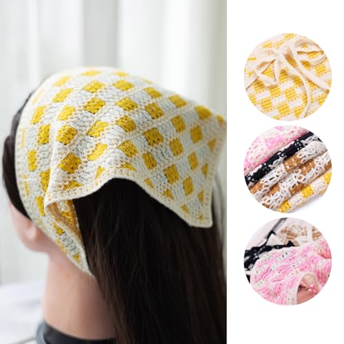 4 Pack Crochet Bandanas Boho Bandana Headband Cute Knitted Head Scarf (Square) - color: Square