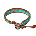 Mens Genuine Leather Bracelet - Handmade Adjustable Leather Cuff Bracelet punk Style leather wrap Wristband for Men - color: W-Turquoise Bead