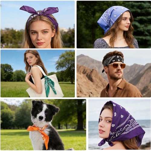 100 Pack Bandanas Bulk Paisley Multipurpose Headwrap Unisex Cowboy Neckerchief Scarf Face Cover Neck Gaiter - color: Multicolor
