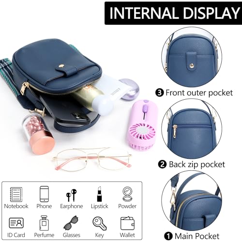 Vegan Leather Crossbody Bag for Women, Multi Compartment Lightweight Shoulder Purse, Casual Daily Crossbody Bag - color: Dark Blue