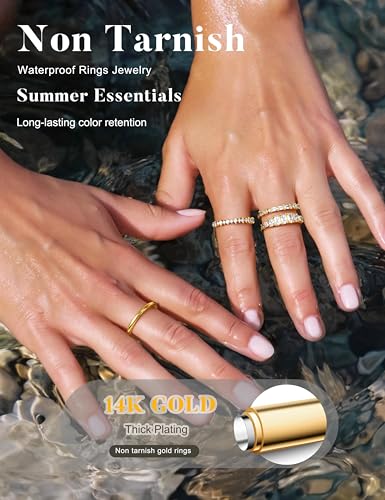 LOLIAS 14K Gold Plated Stackable Rings for Women Non Tarnish - Dainty Cubic Zirconia Wedding Bands Ring Set Minimalist Trendy Statement Engagement Promise Thumb Rings Stacking Size 5-10 - style: Sparkly-14K Gold Plated
