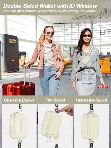 Tiostep Clip and Go Strap for Phone with Wallet Crossbody Phone Lanyard Adjustable and Detachable Wristlet Wallet with ID Window and Zipper, Beige - color: Beige, size: Medium