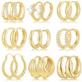9 Pairs Small Gold/Silver Hoop Huggie Earrings Set for Women, 14K Gold Plated Chunky Hoop Small Earring Hypoallergenic Thick Open Lightweight Chunky Hoop Earrings Jewelry for Gifts - color: gold-1