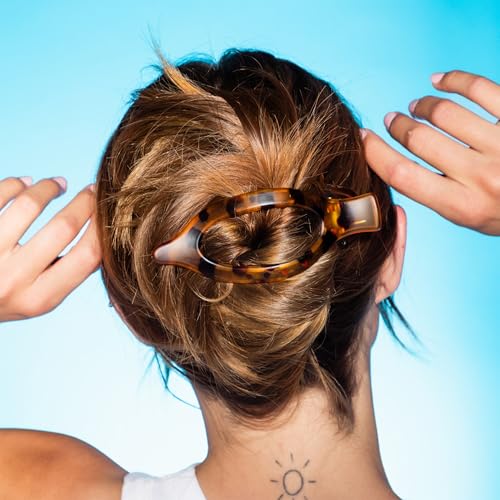Gimme Beauty Lay Flat Curved Comfort Clip - Designed for Driving & the Headrest - Strong, Break-Resistant Clips for All Hair Types - Aesthetic & Non-Slip Hair Accessory - Black & Tortoise (2 Pack)