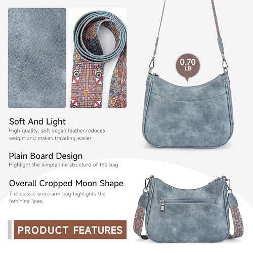 APHISON Trendy Leather Crossbody Purse with Adjustable Strap, Women's Shoulder Handbag - color: 04-blue