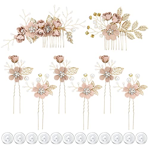 inSowni 20 Pack White Dusty Pink Blue Flower Bridal Wedding Hair Side Combs+Flower Hair Pins+Twist Spiral Pearl Hair Pins Floral Hair Pieces Headpieces Accessories for Brides Bridesmaids Women Girls - color: 20 Pack Dusty Pink Flower Hair Pins Combs Acces