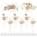 inSowni 20 Pack White Dusty Pink Blue Flower Bridal Wedding Hair Side Combs+Flower Hair Pins+Twist Spiral Pearl Hair Pins Floral Hair Pieces Headpieces Accessories for Brides Bridesmaids Women Girls - color: 20 Pack Dusty Pink Flower Hair Pins Combs Acces