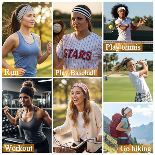 Huachi Polka Dot Headbands for Women Non Slip 16 Pack Elastic Sports Hair Bands for Women, Soft Cotton Cloth Headband for Workout Yoga Fashion Hair Accessories - color: Vintage Polka Dot Headbands