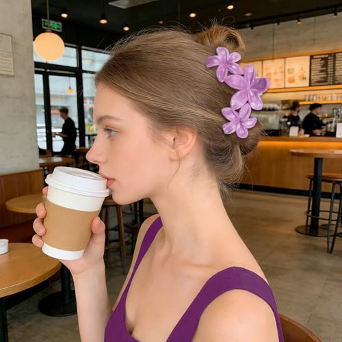 4Pcs Cute Hawaiian Flower Claw Hair Clips for Women Purple Blue Large Claw Clips for Thick Thin Hair Strong Hold Beach Hair Accessories for Women and Girls - color: 16-Colorful