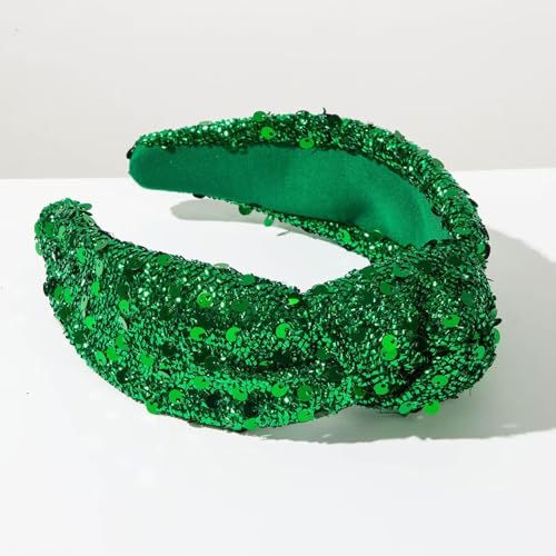 Sparkly Green Knotted Headbands for Women Non Slip Glitter Hairband Hair Styling Accessories Womens Sisters Girls Gifts - color: Sparkly Green