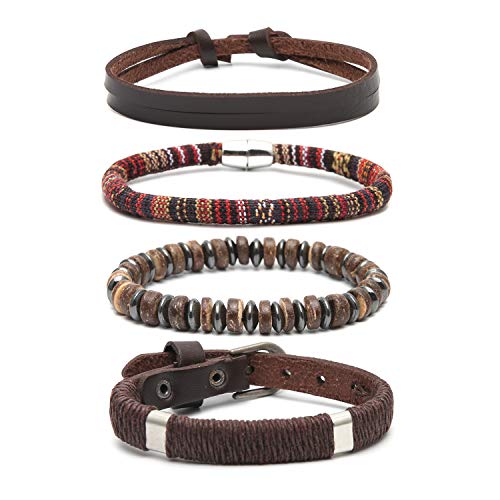 HZMAN Wrap Bracelets Men Women, Hemp Cords Wood Beads Ethnic Tribal Bracelets, Leather Wristbands - style: Upgraded version