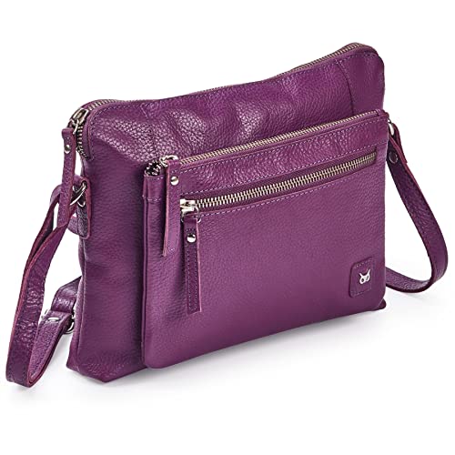 Leather Crossbody Bags for Women Small Soft Genuine Pebbled Sling Shoulder Handbag Crossover Purse with Full Adjustable Strap (Amethyst Nappa) - color: Amethyst Nappa