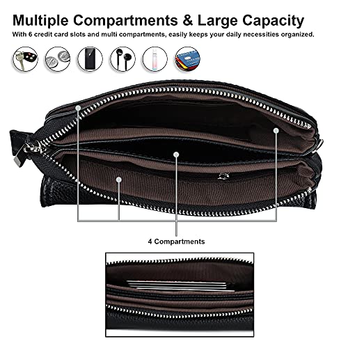 befen Genuine Leather Small Crossbody Bags for Women Cell Phone Bag Cross Body Purses,Silver Zipper - color: Medium Black