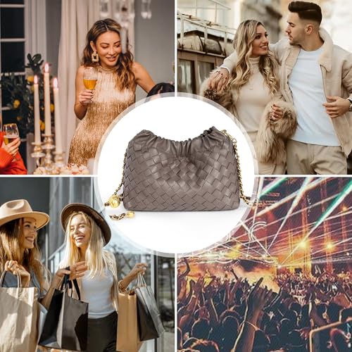 Joryin Woven Women's Crossbody Bag & Evening Purse, Trendy Dumpling Clutch & Hobo Cloud Shoulder Bag Trendy Dumpling Clutch - color: Woven Leather-taupe