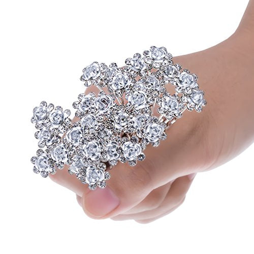 eBoot 40 Pack Crystal Hair Pins Rose Flower Rhinestone Hair Clips for Bridal Wedding Women Hair Jewelry Accessories, with Storage Bag (White)