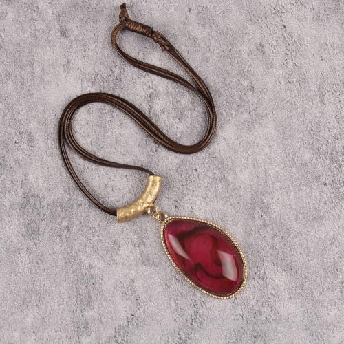 Leather Necklace for Women Large Pendant Hippie Choker Necklace Vintage Sweater Necklace Chunky Boho Necklaces for Women - style: Long Pendant Necklace Boho