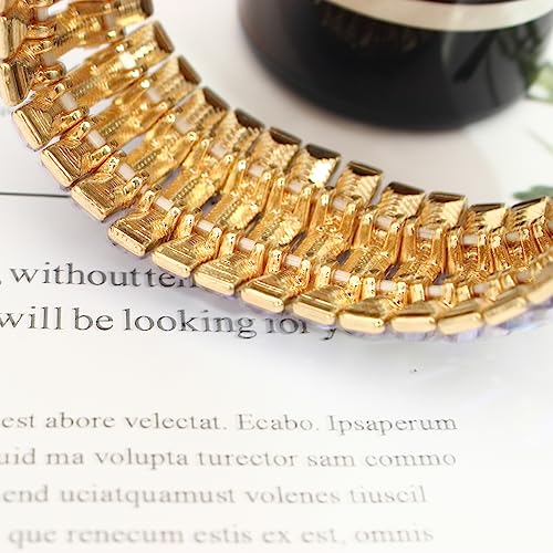 Women’s Wedding Bridal Crystal Leaf Flower Stretch Bangle Elastic Wide Bracelet Jewelry for Brides Bridesmaid - color: Style1-Violet-Gold Plated