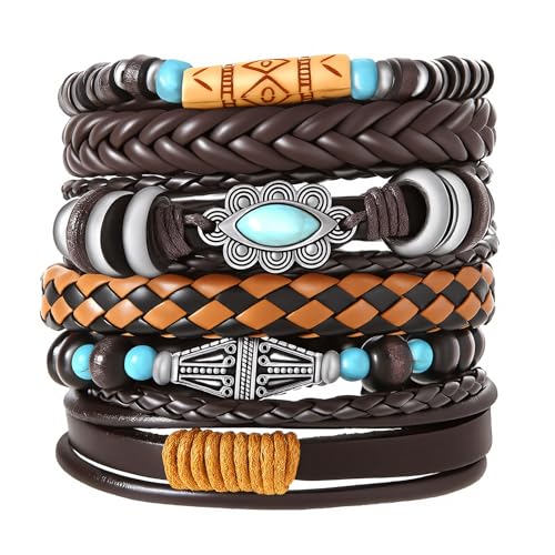 Turquoise Leather Western Bracelets for Women Men Bohemian Retro Turquoise Wrap Bracelets Exquisite Layered Stacked Cowboy Cowgirl Bracelet Western Country Concert Outfits Leather Cuff Bracelet for Women - style: Turquoise