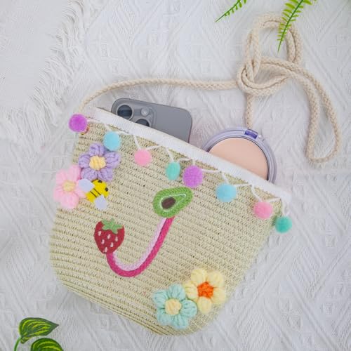 Letter Small Woven Straw Summer Beach Tote Bag for Women 2025,Woven Straw Beach Purse Shoulder Crossbody Bag for Women 2025 - color: Brown J