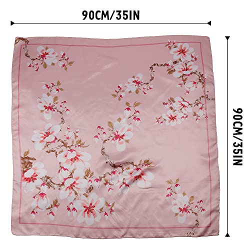 NZKNP Silk-Like Head Scarf - Women's Bandana Wraps - color: 23-pink Flowers, size: 35"*35"