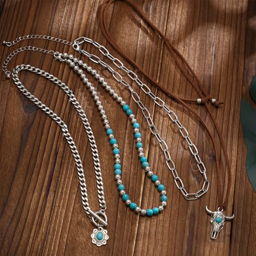 Layered Boho Necklaces for Women Gold Coin Pendant Necklaces Stackable Turquoise Choker Necklace for Women Western Jewelry - style: Style 9