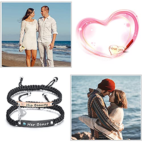 MEALGUET Personalized Couple Bracelet Customized Couple Bracelets Set Mutual Attraction Custom Name Relationship Bracelet Personalized Gift for Men Women - style: His Beauty/Her Beast-heart magnetic