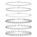 6PCS Stainless Steel Bracelets for Men Women, Silver Gold Black Cuban Link Rope Box Wheat Chain Paperclip Figaro Jewelry Set, 7/8/9 Inches - color: Silver, size: 7 inches