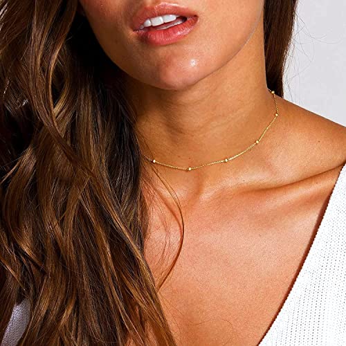 CHESKY 14k Gold Plated/Silver Plated Dainty Necklace for Women, Trendy Satellite Choker Necklace Thin Beaded Layered Choker Necklaces Discs Paperclip Chain Necklaces Womens Simple Jewelry - style: Beaded+Gold