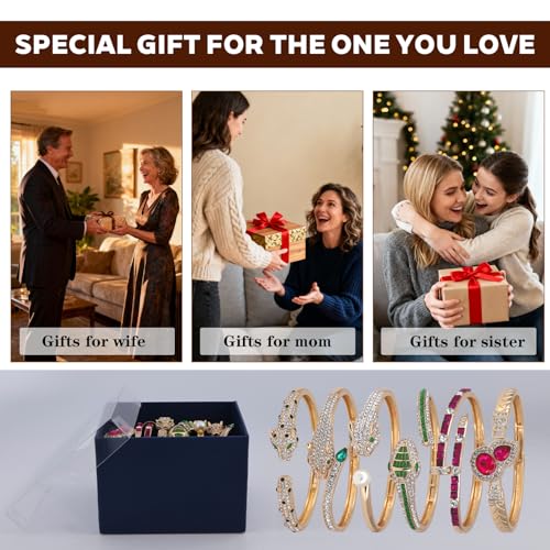 6PCS Gold Designer Classic Bangle Bracelet Set for Women, 18K Gold Plated with AAA Cubic Zirconia, Ideal Gift for Birthday Christmas Valentine's Day Mother's Day - color: Classic Style - Animal Element